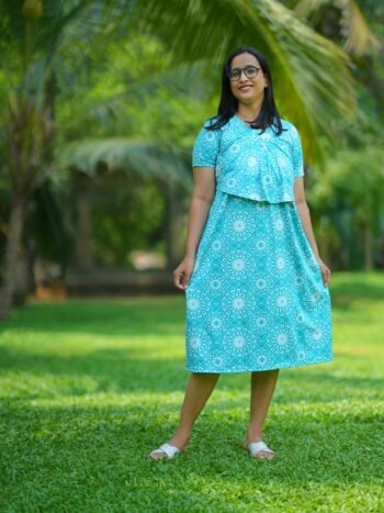 Aqua Bloom Maternity Midi Dress