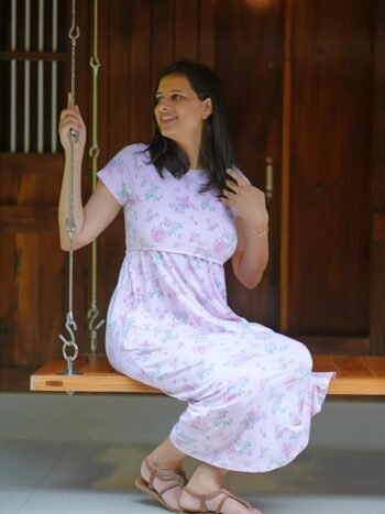 Comfort Cotton Maternity Dress - Pale Lavender Floral Print