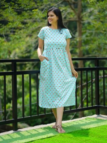 Comfy Polka Dot Maternity Dress – Aqua Blue