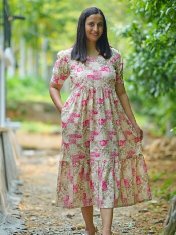 Floral Printed Maternity Dress – Beige & Pink
