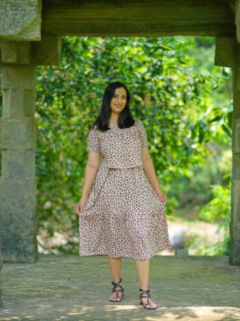 Light Brown Leopard Print High-Stretch Cotton Maternity Dress