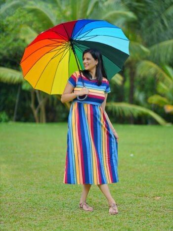 Rainbow Stripe High-Stretch Cotton Maternity Dress