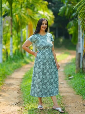 Sea Green Palm Print Comfort Cotton Maternity Dress
