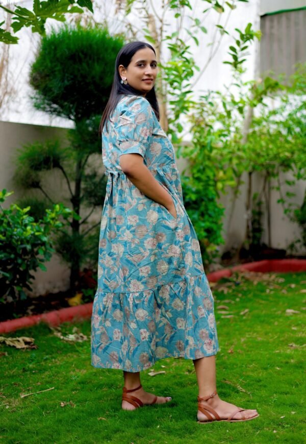 Teal Garden Maternity & Nursing Dress - Image 3