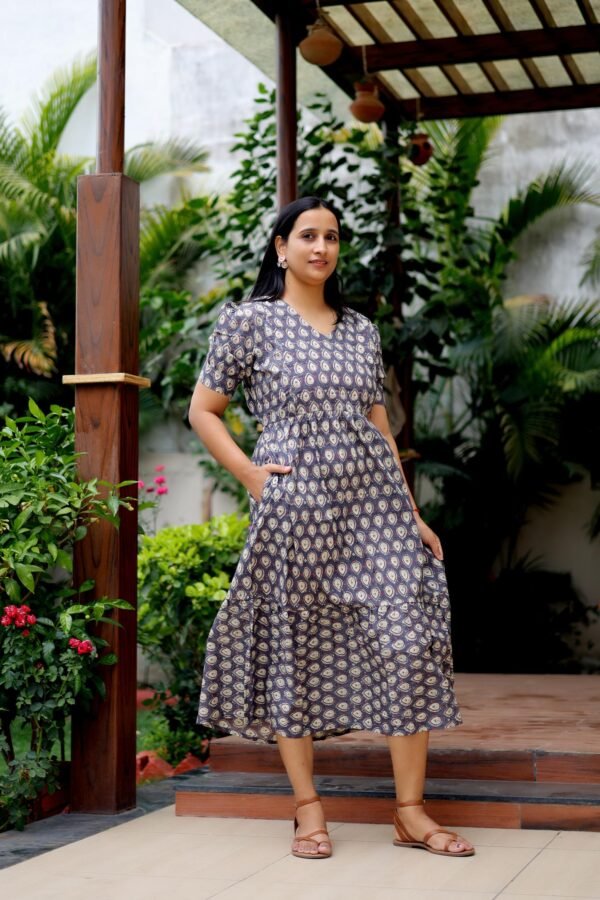 Deep grey Paisley print maternity dress - Image 2