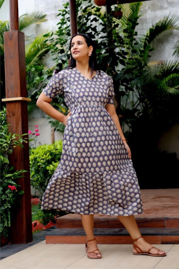 Deep grey Paisley print maternity dress - Image 3