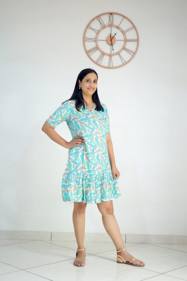 Aqua Mist Leaf Ruffle Dress - Image 2
