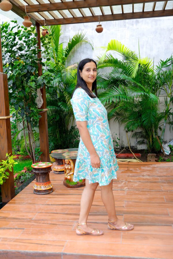 Aqua Mist Leaf Ruffle Dress - Image 3