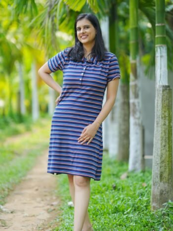 Coastal Stripes  Polo Dress – Navy Multi