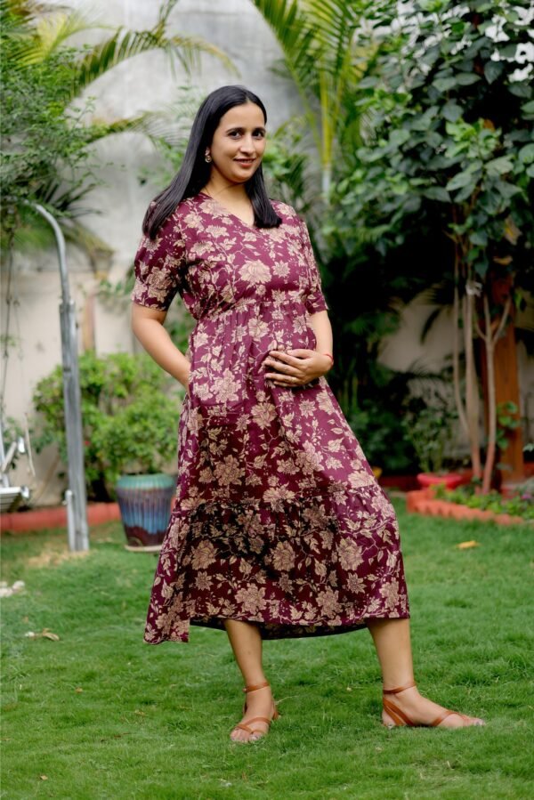 Crimson Bloom Maternity & Nursing  Dress
