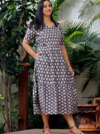 Deep grey Paisley print maternity dress