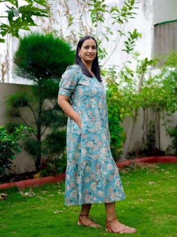 Teal Garden Maternity & Nursing Dress